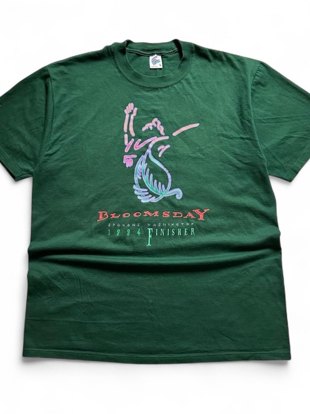 Vintage 90s Green Spokane Washington Bloomsday 1994 Finisher Graphic Tee L